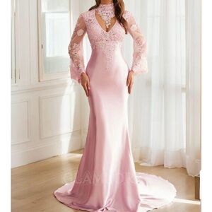 Green Sequin Long Sleeve V-Neck Gown